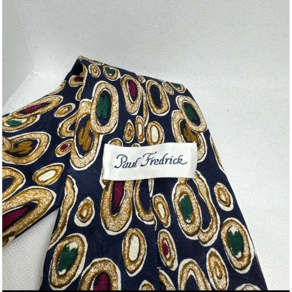 VTG Paul Fredrick Men's Necktie Blue Colorful Abstract Design 100% Imported Silk